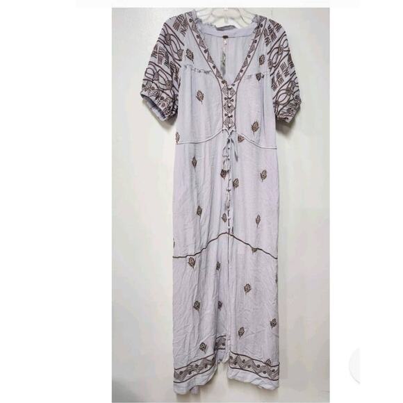 New Free People Riley Embroidered Button Front Midi Dress $188 SMALL Stardust - Picture 3 of 5